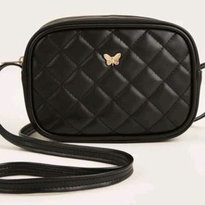 Girls Black Paid Stitching Square Crossbody Purse